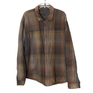 Prana Men’s Reversible Plaid & Solid Brown Jacket Fading Sz XL